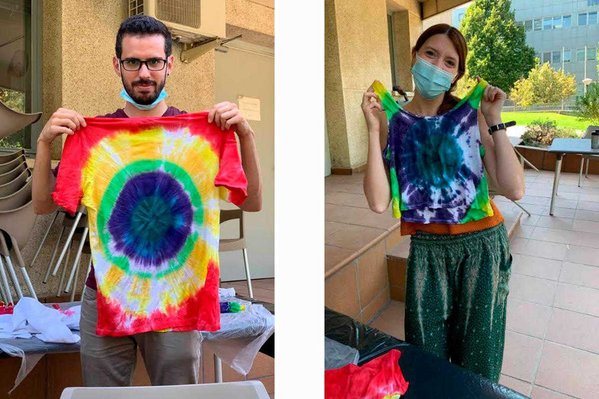 Two of the shirts made at the tie dye workshop