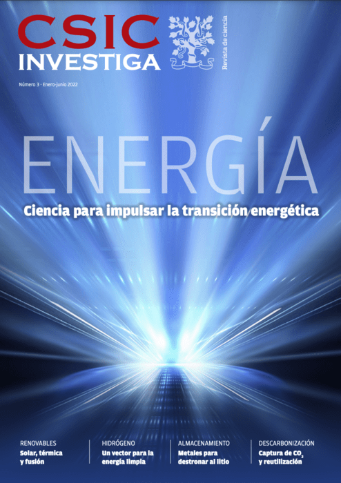 Cover art for CSIC INVESTIGA: Energía, with a blue light crossing the screen