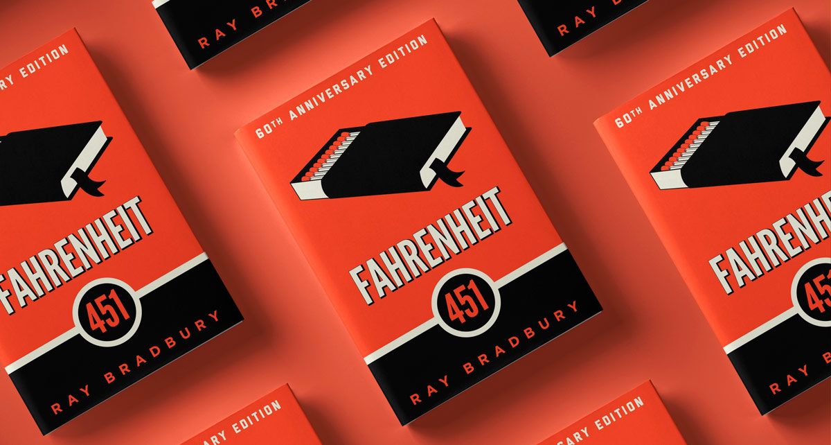 A mock up of many copies of the book "Fahrenheit 451"