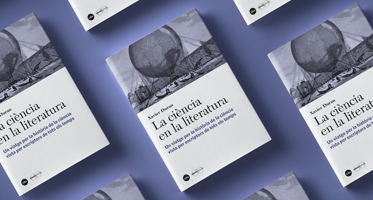 A mock up of many copies of the book "La ciència en la literatura"