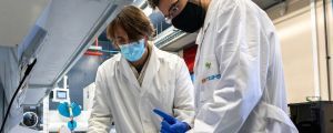 Mariano Campoy-Quiles and Xabier Rodríguez-Martínez, co-authors of the study, in their lab | ICMAB