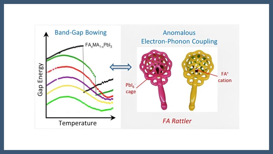 Origin of the Temperature-Induced Gap Bowing of Formamidinium–Methylammonium Lead Iodide Perovskites: Role of Cationic Rattlers