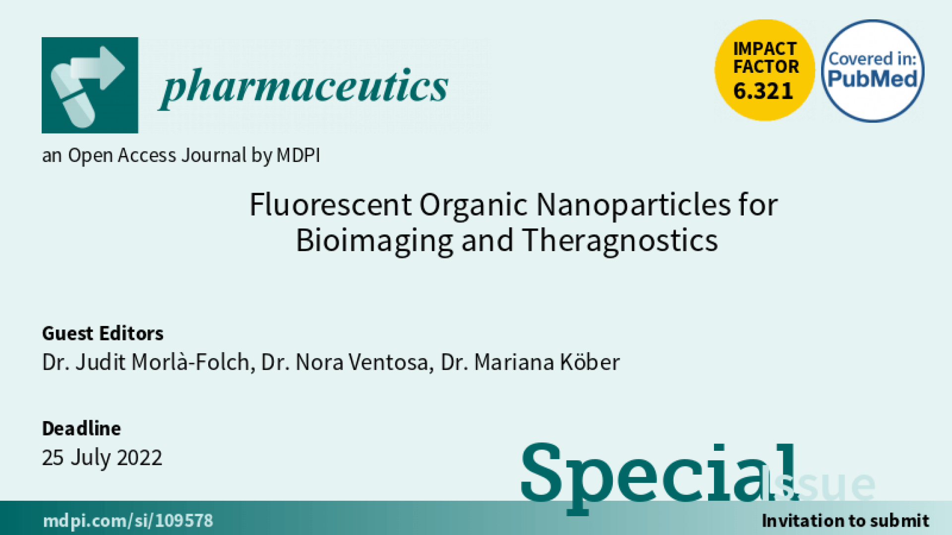 Special Issue "Fluorescent Organic Nanoparticles for Bioimaging and Theragnostics" / MDPI