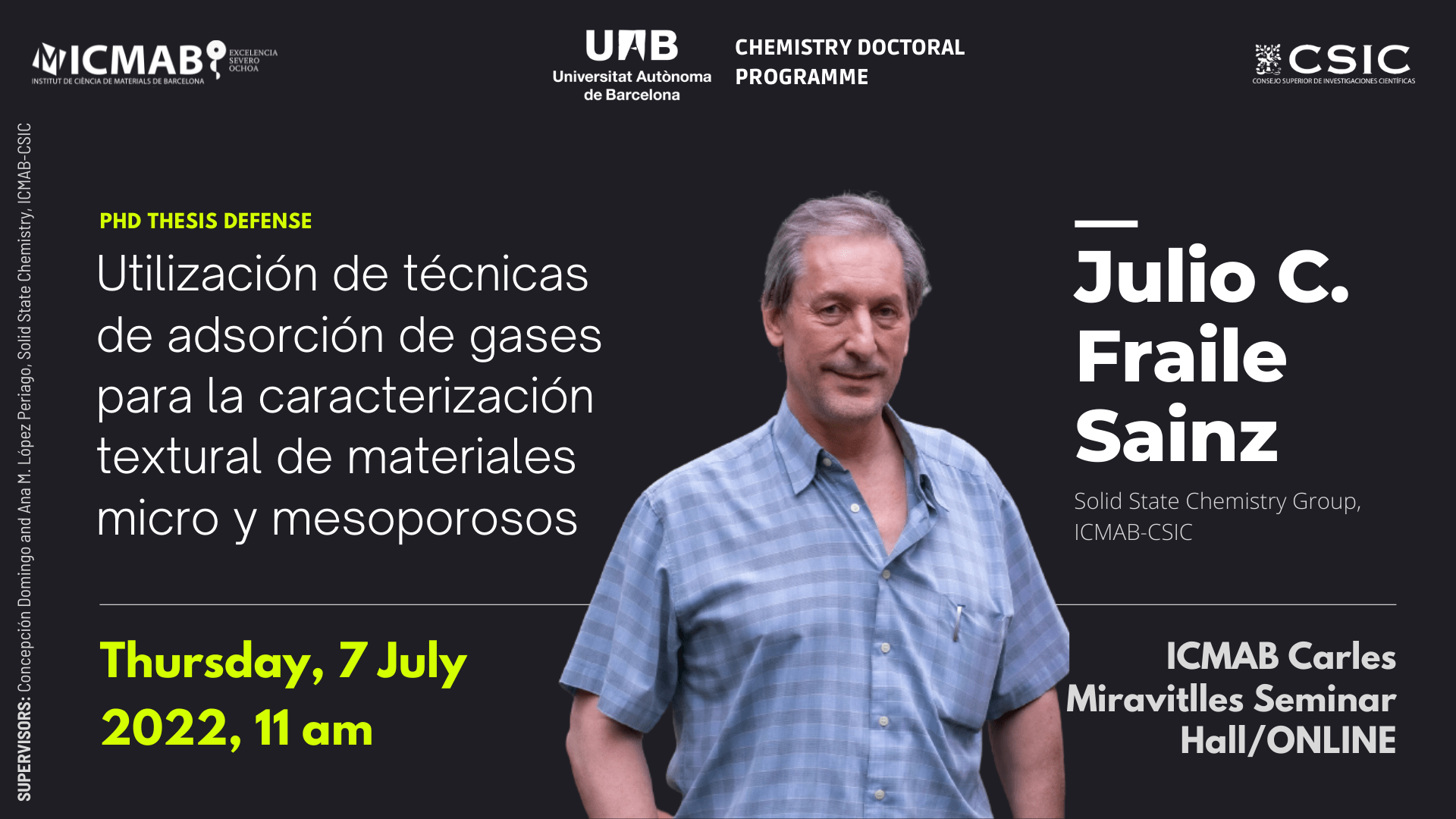 Julio Fraile will defend the PhD Thesis on 7 July